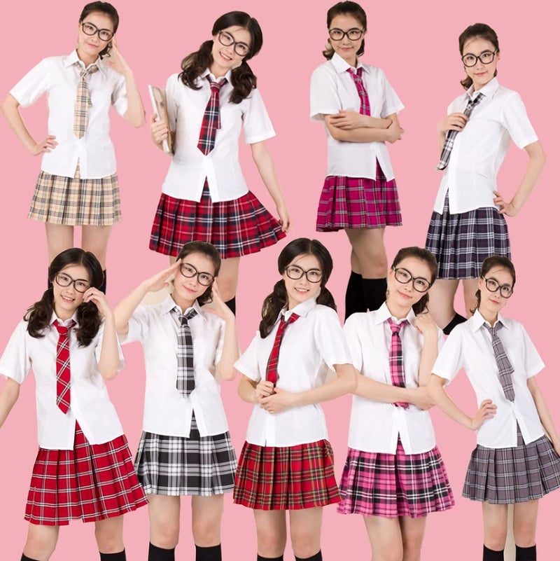 Elibelle Japanese tartan pleated school uniform cosplay costumes with socks eyeglass frame set (Black)(L = Asia XL)(SSF10) - Image 4